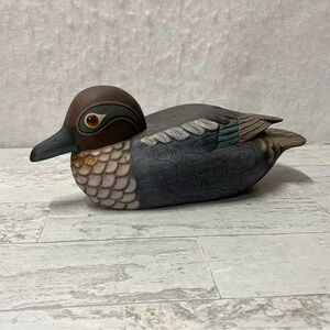 Hand Carved and Painted Wood Duck Hen Farmhouse Cabin Lodge Deco